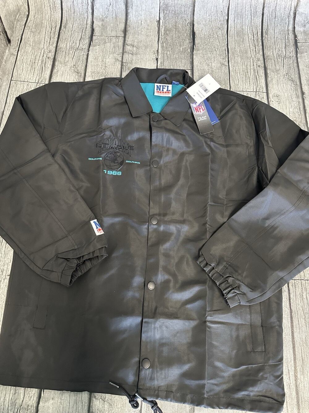 NWT Men’s NFL x Staple Miami Dolphins Coaches Full-Snap Jacket - Black Large